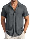 Camisa masculina COOFANDY de manga curta com botões cinza escuro