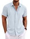 Camisa masculina COOFANDY, manga curta, linho, casual, azul