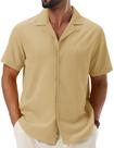 Camisa masculina Cotrasen de manga curta de verão texturizada cáqui XL