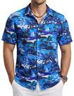 Camisa masculina Cotrasen de manga curta havaiana azul de verão L