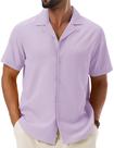 Camisa masculina Cotrasen, manga curta, com botões, linho, LT, roxa, S