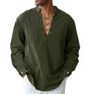 Camisa masculina de algodão e linho com botões Medieval Viking Pirata Renascentista Fantasia de Halloween verde militar L