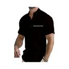 Camisa Masculina De Algodão Respirável, Cor Sólida, Design Com Bolso, Gola Alta, Manga Curta, Casual