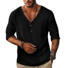 Camisa masculina de linho Rela Bota de manga curta com decote em V, botão, preta L
