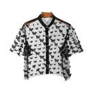Camisa Masculina De Malha Com Patchwork, Gola Alta, Manga Curta, Verão, Casual, Streetwear, Top