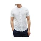 Camisa Masculina De Manga Curta Cor Sólida Estilo Chinês Com Fivela Transversal E Gola Alta