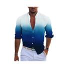 Camisa Masculina De Manga Longa Com Gradiente, Estilo Retrô, Abotoamento Simples, Gola Outono,