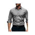 Camisa Masculina De Manga Longa Lisa Para Negócios, Casual Inteligente, Elástica Para Todas as