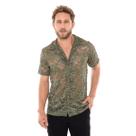 Camisa Masculina de Renda Trabalhada Verde Militar