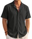 Camisa masculina EKLENTSON de manga curta Button Down Breeze Black M