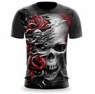 Camisa Masculina Estampa de Caveira 3D Rosas Skull Camiseta Casual