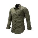 Camisa Masculina Estilo Militar De Manga Comprida, Casual, Para Trabalho, Com Vários Bolsos, Cor