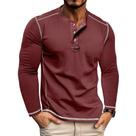 Camisa masculina Estokap Henley, manga comprida, casual, algodão, vinho, vermelho Camisa masculina Estokap Henley, manga comprida, casual, algodão, vinho, vermelho