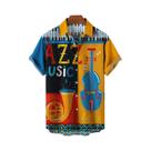 Camisa Masculina Havaiana De Manga Curta Tamanho Grande Com Estampa De Instrumentos Musicais Dourado