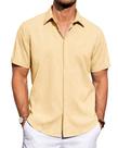 Camisa masculina J.VER de linho casual de manga curta amarela M