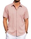Camisa masculina J.VER Linen, manga curta, casual, coral, grande