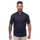 Camisa Masculina Linho Manga Curta Gola Padre Lisa Casual