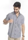 Camisa Masculina Listrada Manga Curta em Poliéster e Algodão - Tony Menswear Camisa Masculina Listrada Manga Curta em Poliéster e Algodão - Tony Menswear