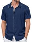 Camisa masculina MAGNIVIT com botões, manga curta, tipo linho azul marinho Camisa masculina MAGNIVIT com botões, manga curta, tipo linho azul marinho