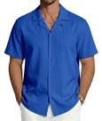 Camisa masculina MAGNIVIT de manga curta casual com botões azul GG Camisa masculina MAGNIVIT de manga curta casual com botões azul GG
