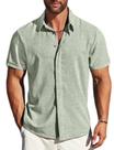 Camisa masculina MAPICK, de linho, manga curta, casual, para uso na praia, verde Camisa masculina MAPICK, de linho, manga curta, casual, para uso na praia, verde