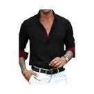 Camisa Masculina Preta De Manga Longa Casual Elegante Para Negócios, Camisa Masculina Elástica De