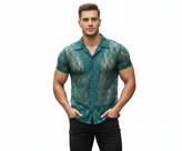 Camisa Masculina Renda Transparente Floral Gola Camp Slim