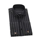 Camisa Masculina Slim Fit Com Punho Duplo Em Modal, Manga Longa, Listrada Clássica, Formal Para