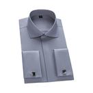 Camisa Masculina Slim Fit Com Punho Francês, Mangas Longas, Botões Ocultos, Cor Sólida, Alta