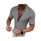 Camisa Masculina Slim Fit Com Zíper E Manga Curta, Casual De Negócios Leve, Cor Sólida, Cardigã Com