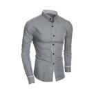 Camisa Masculina Slim Fit De Cor Sólida Com Gola Alta E Cardigã Em Patchwork Para Camada Base