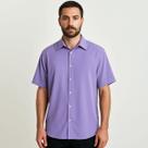 Camisa Masculina Social De Botão Manga Curta Lilás Viscose