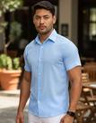 Camisa Masculina Social Lisa Slim Confidencial Azul claro