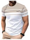Camisa masculina VIPWOLF listrada de manga curta multicolorida Camisa masculina VIPWOLF listrada de manga curta multicolorida