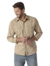Camisa masculina Wrangler, retrô, dois bolsos, manga comprida, bronzeada