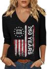 Camisa Nigbriz USA, 250º aniversário, decote em V, feminina, preta