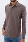Camisa Ogochi Casual Slim Flanela Lisa Castanho: