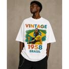 Camisa Oversized Pelé 100% Algodao Copa Unissex Vintage Top Casual Urbano Vintage Confortavel Macio