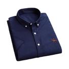 Camisa Oxford Masculina De Manga Curta Em Algodão Puro Com Listras Sólidas E Bordado De Cavalo Para