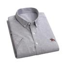 Camisa Oxford Masculina De Manga Curta Em Algodão Puro, Listrada, Casual, Com Bordado De Cavalo,