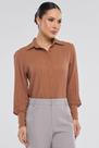 Camisa PKS Manga Longa Crepe Frisê Marrom