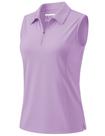 Camisa polo de golfe sem mangas MAGCOMSEN UPF 50+ para mulheres roxa