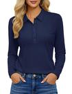 Camisa polo de manga comprida YUCOLEN para mulheres azul marinho tamanho L