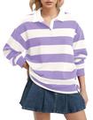 Camisa polo feminina Lenader listrada de manga comprida de algodão roxo