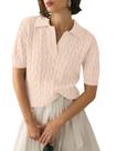 Camisa polo feminina Micoson, manga curta, decote em V, tricotada