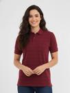 Camisa Polo Feminina Oversized Vinho Básica em Malha Leve e Macia, listrada Gola Polo