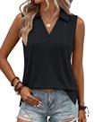 Camisa polo feminina YUCOLEN sem mangas, decote em V, preta, tamanho M