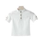 Camisa Polo Infantil De Manga Curta Casual Com Gola Mandarim Em Cor Sólida De Algodão E Linho Para O