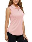 Camisa polo MAGCOMSEN sem mangas Golf com zíper 1/4 para mulheres rosa claro