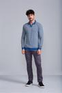 Camisa Polo Manga Longa Malha Slim Fit - Azul Noturno / Verde Folha